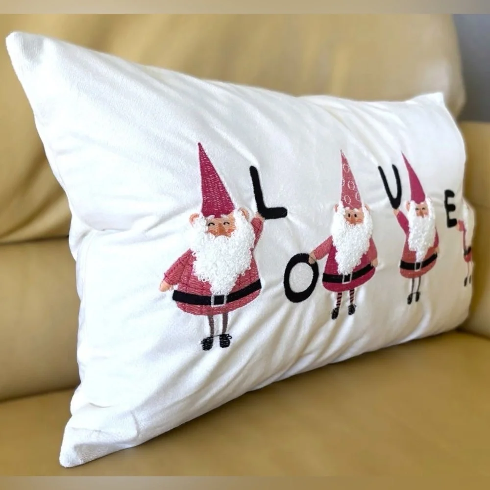 12x20 Embroidered Valentine's Gnomes Pink Black LOVE Velvet Throw Pillow Cover